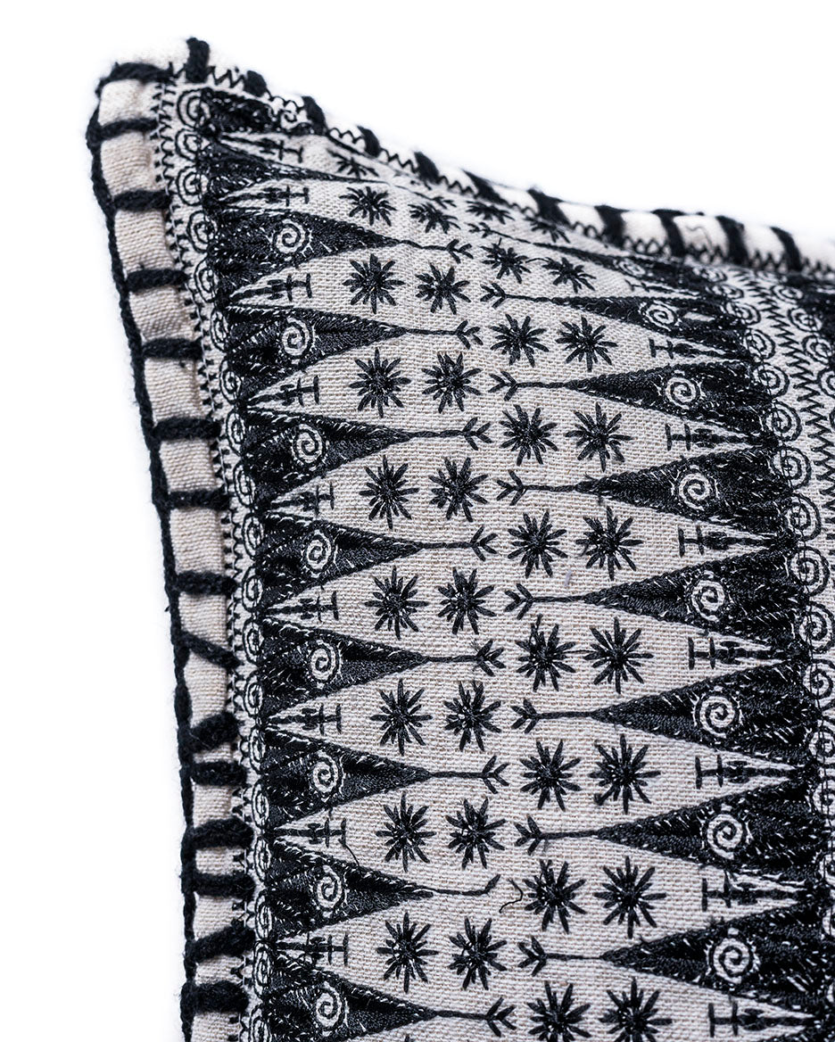 In-Sattva Black Contemporary Embroidered Cushion Cover and Pillow 20 X 20