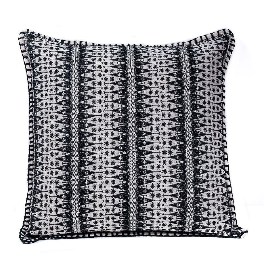 In-Sattva Black Contemporary Embroidered Cushion Cover and Pillow 20 X 20