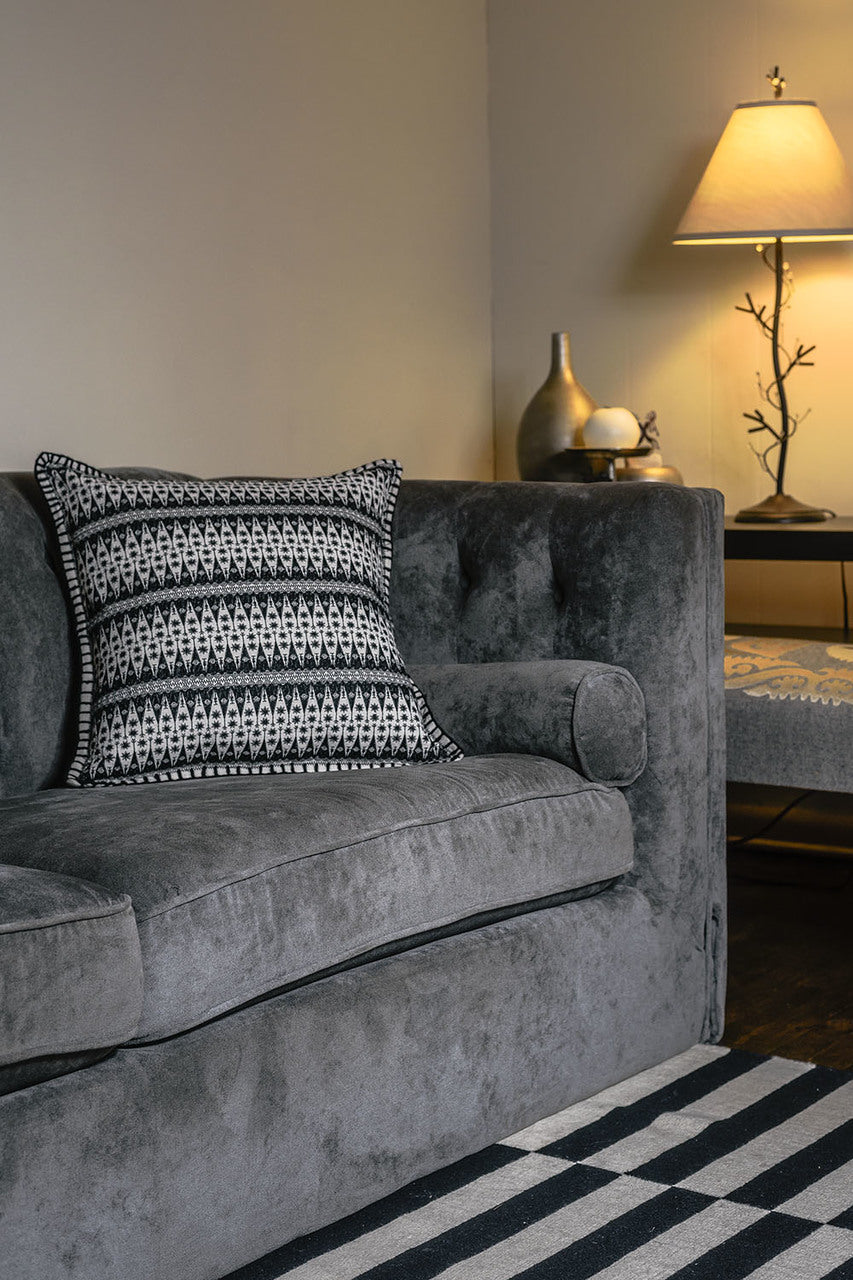 In-Sattva Black Contemporary Embroidered Cushion Cover and Pillow 20 X 20