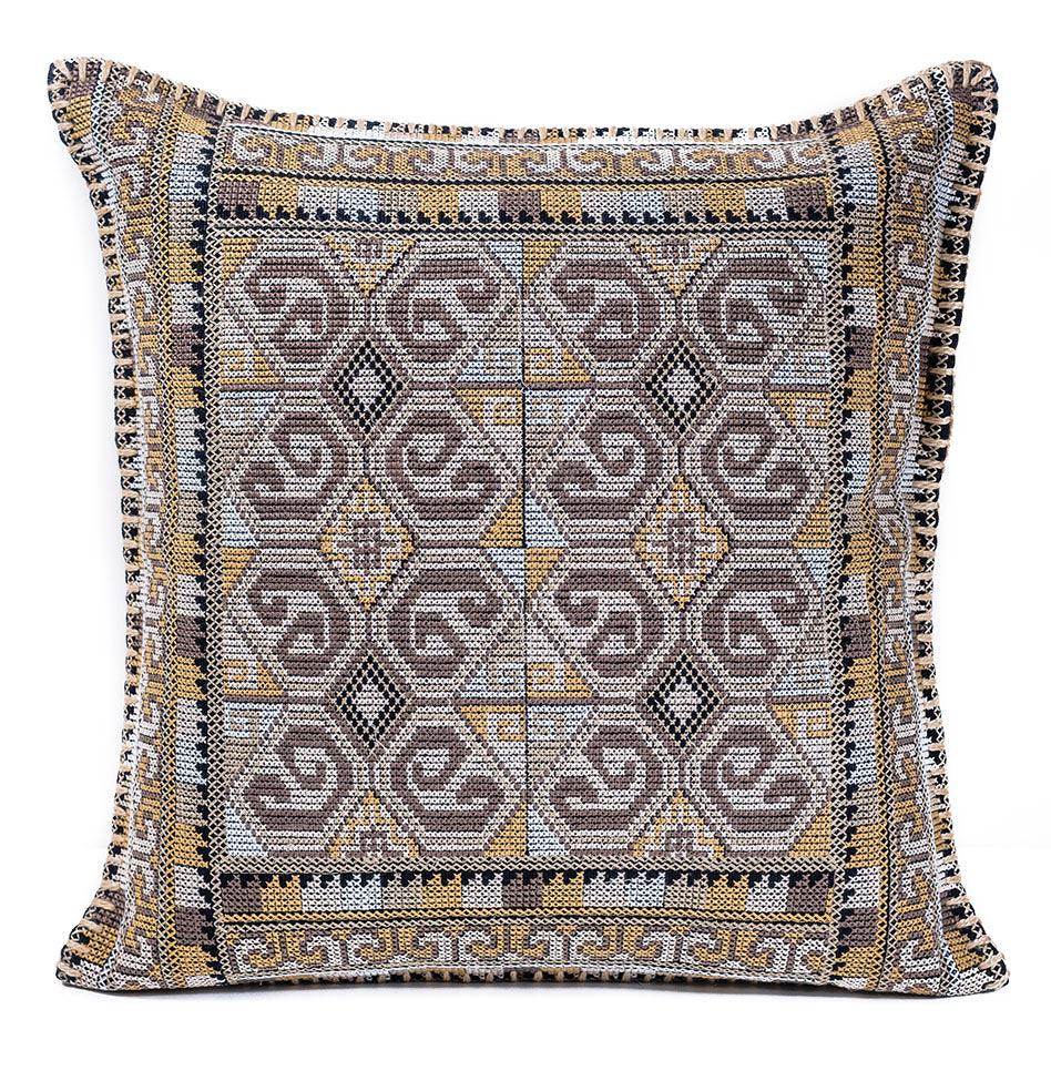 In-Sattva Home Geometric and Ancient Art Hand-Embellished Cotton Cushion Cover Decorative Pillow, BrSwrl, 20 x 20