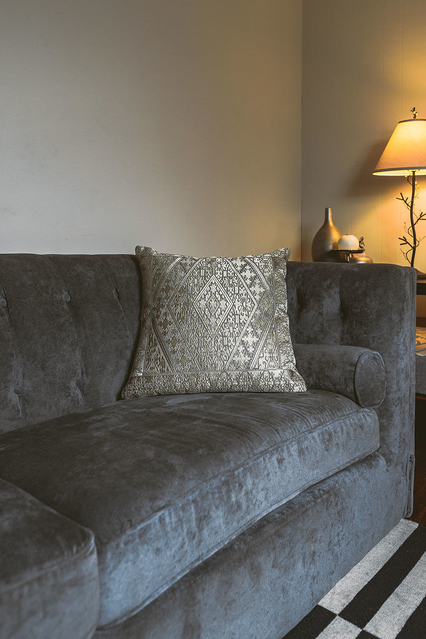 In-Sattva Off-White Gold Diamond Embroidered Cushion Cover and Pillow 20 X 20