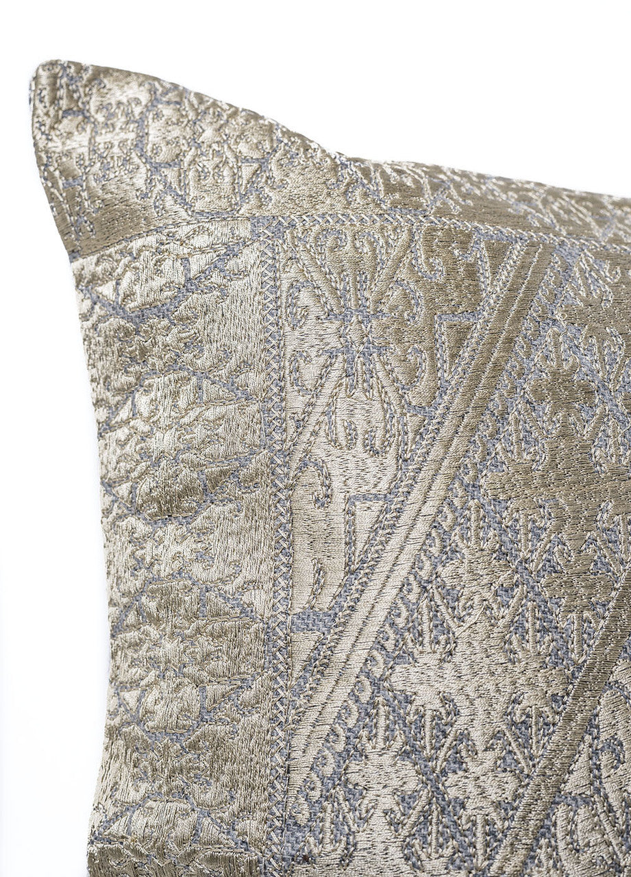 In-Sattva Off-White Gold Diamond Embroidered Cushion Cover and Pillow 20 X 20