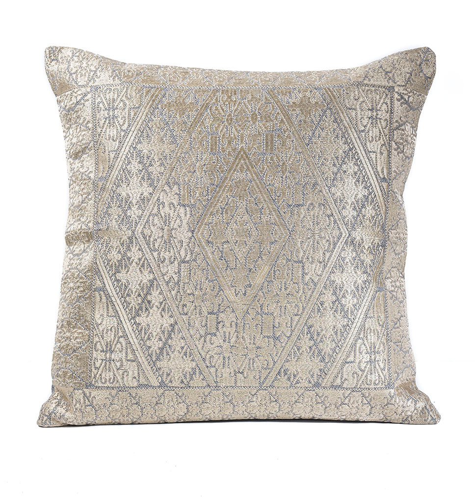 In-Sattva Off-White Gold Diamond Embroidered Cushion Cover and Pillow 20 X 20