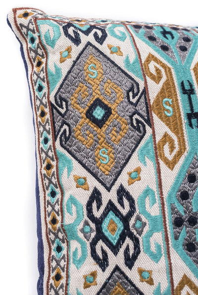 In-Sattva Home Geometric and Ancient Art Hand-Embellished Cotton Cushion Cover Decorative Pillow, BGd, 14 x 20