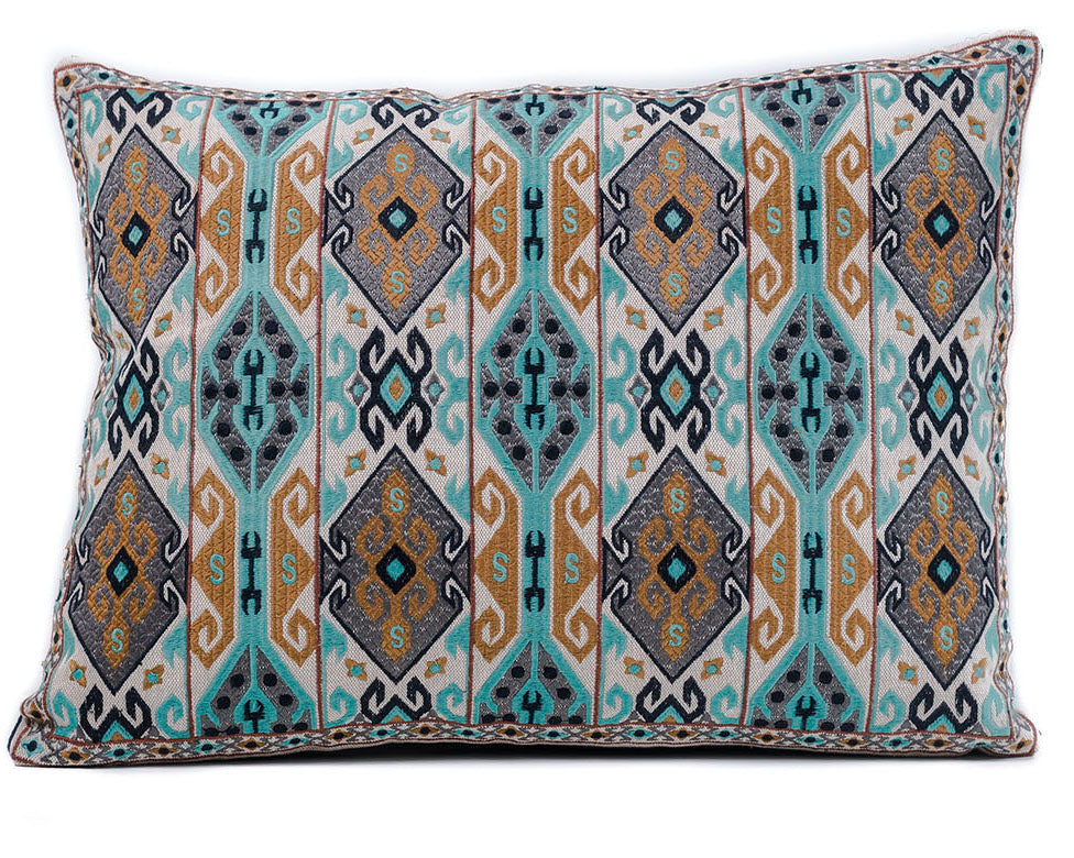 In-Sattva Home Geometric and Ancient Art Hand-Embellished Cotton Cushion Cover Decorative Pillow, BGd, 14 x 20