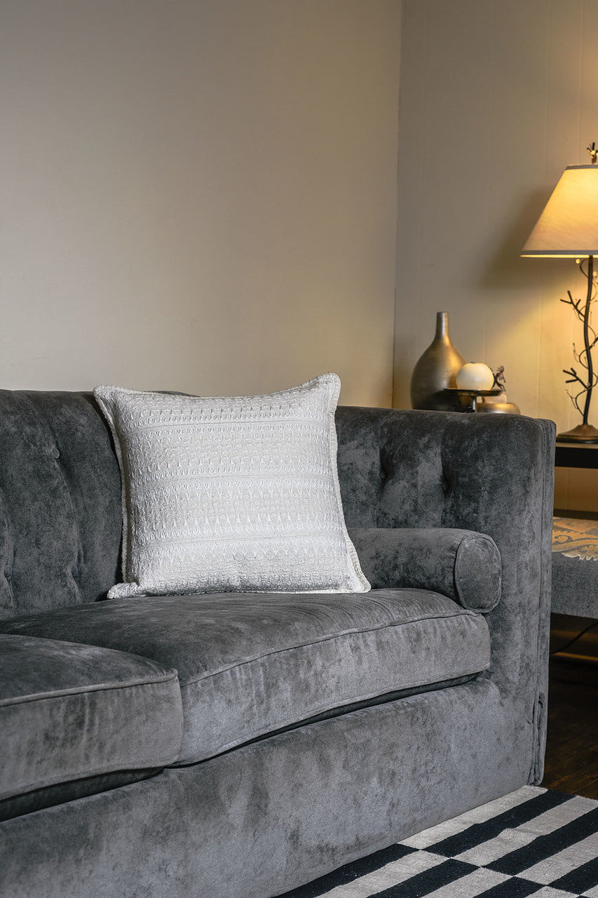 In-Sattva Off-White Contemporary Embroidered Cushion Cover and Pillow 20 X 20