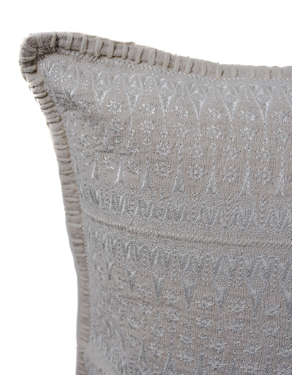 In-Sattva Off-White Contemporary Embroidered Cushion Cover and Pillow 20 X 20