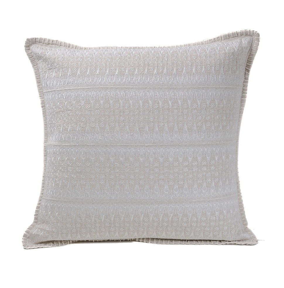 In-Sattva Off-White Contemporary Embroidered Cushion Cover and Pillow 20 X 20
