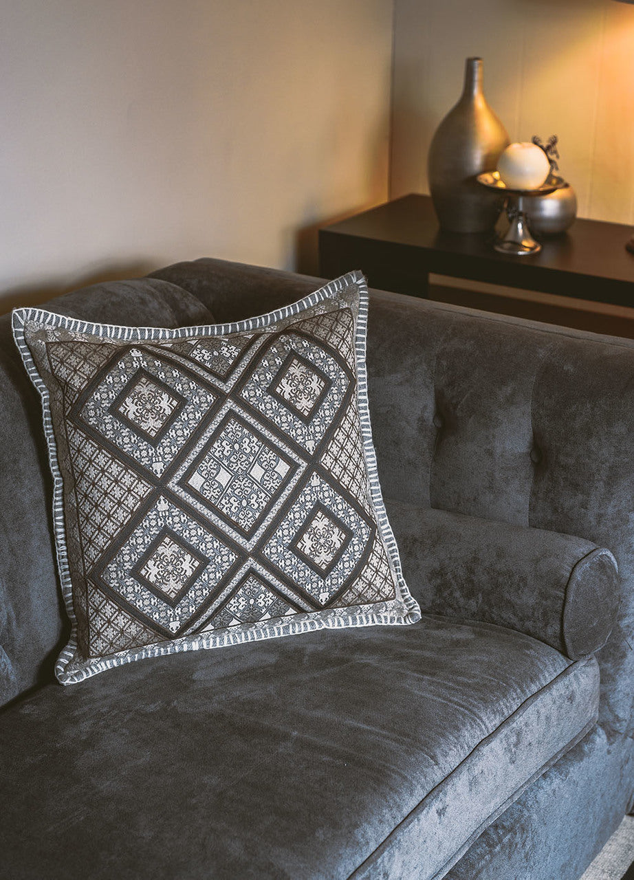 In-Sattva Brown White Diamond Cushion Cover and Pillow 20 X 20