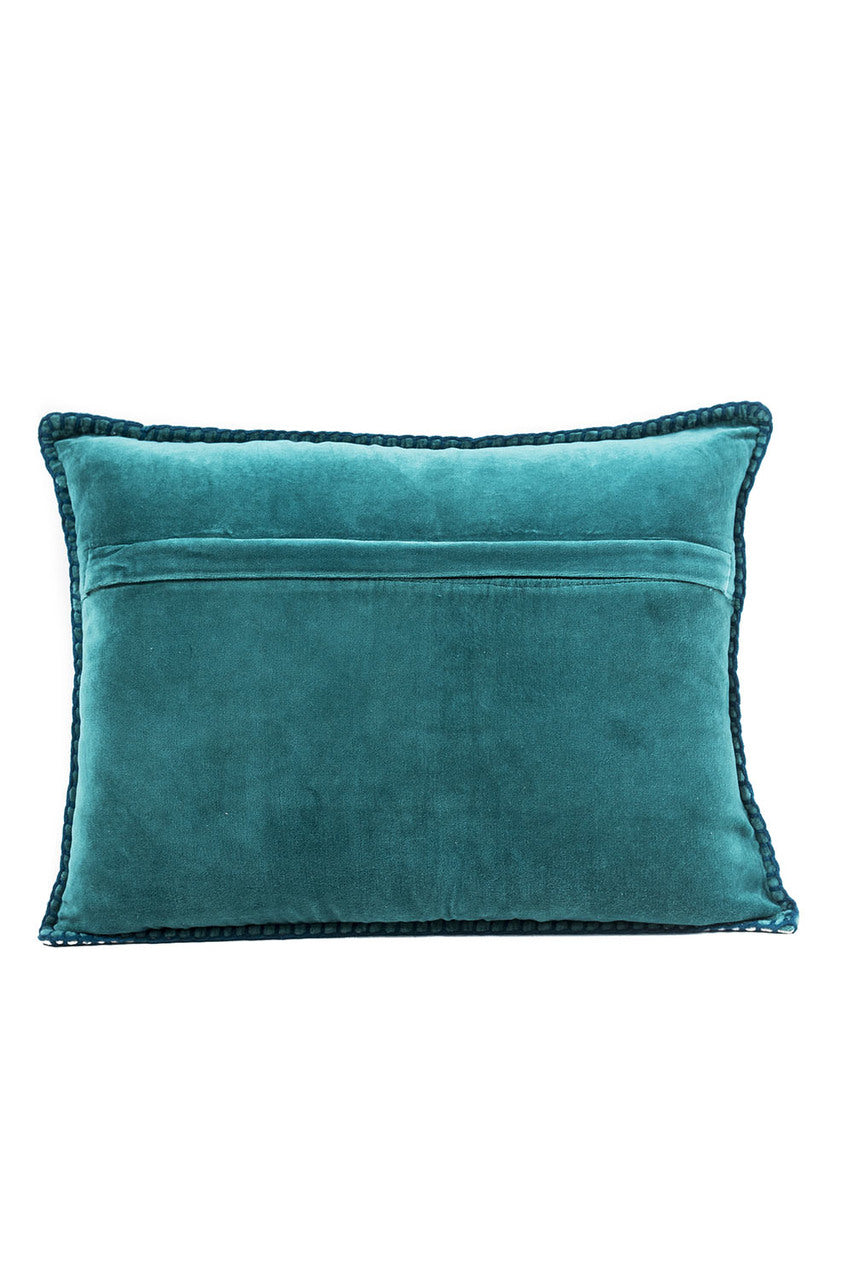 In-Sattva Teal Symmetrical Embroidered Cushion Cover and Pillow 14 X 20