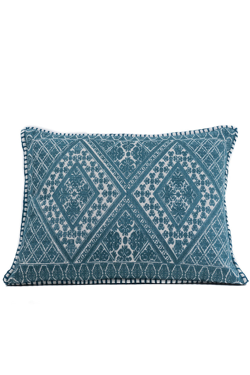 In-Sattva Teal Symmetrical Embroidered Cushion Cover and Pillow 14 X 20