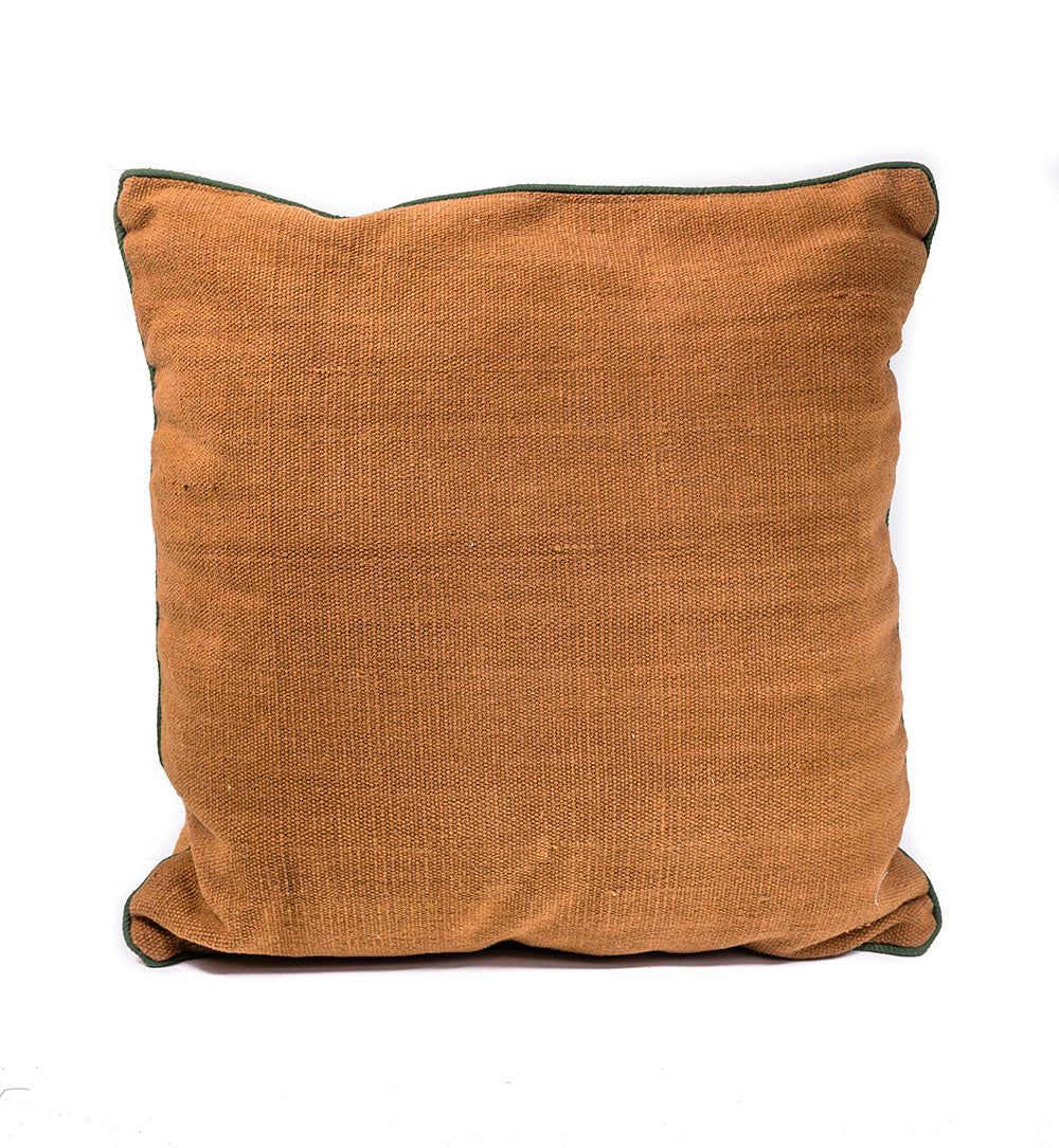Rangeene Brown Green Solid Canvas Cushion Cover and Pillow