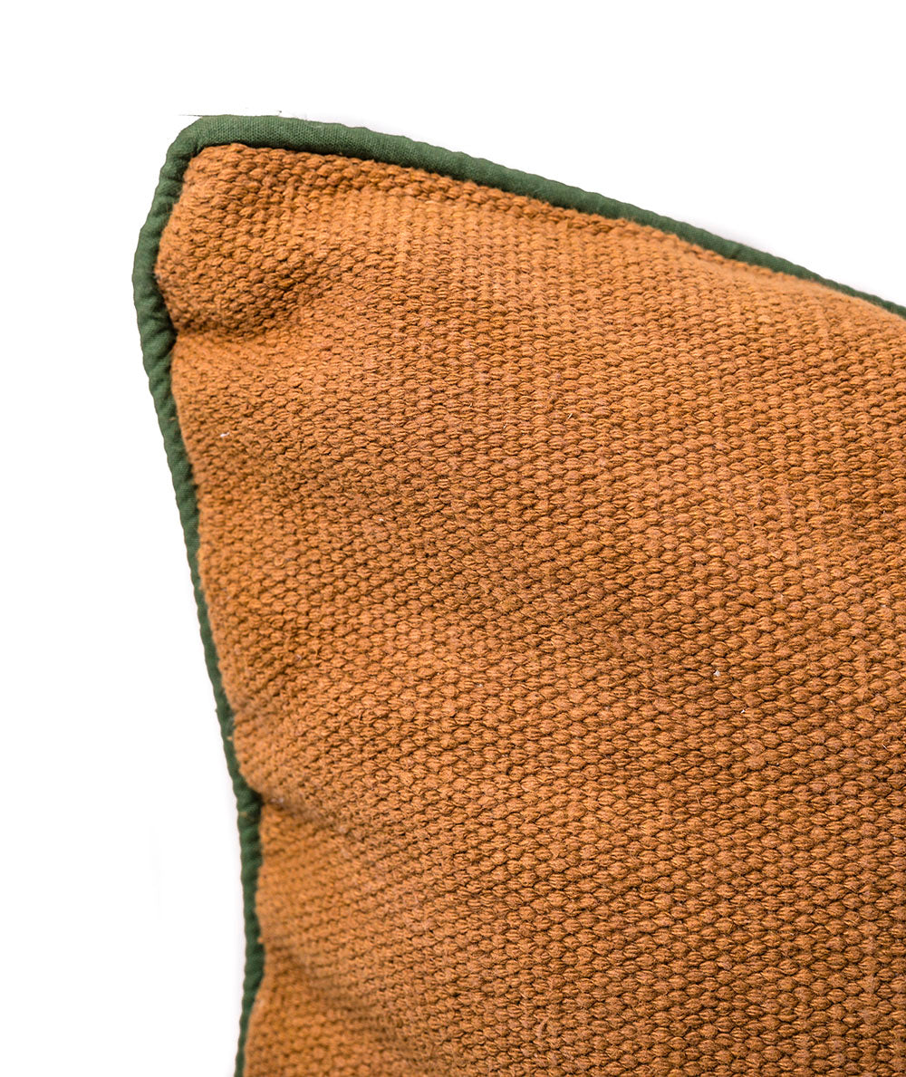 Rangeene Brown Green Solid Canvas Cushion Cover and Pillow