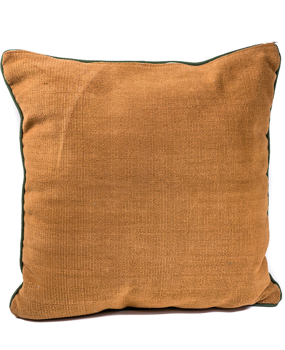 Rangeene Brown Green Solid Canvas Cushion Cover and Pillow