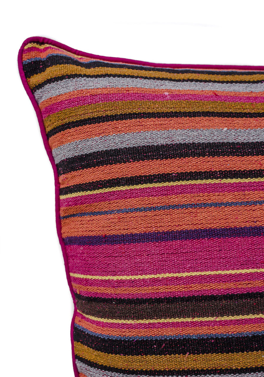 In-Sattva Fuchsia Stripe Canvas Cushion Cover and Pillow 14 X 30