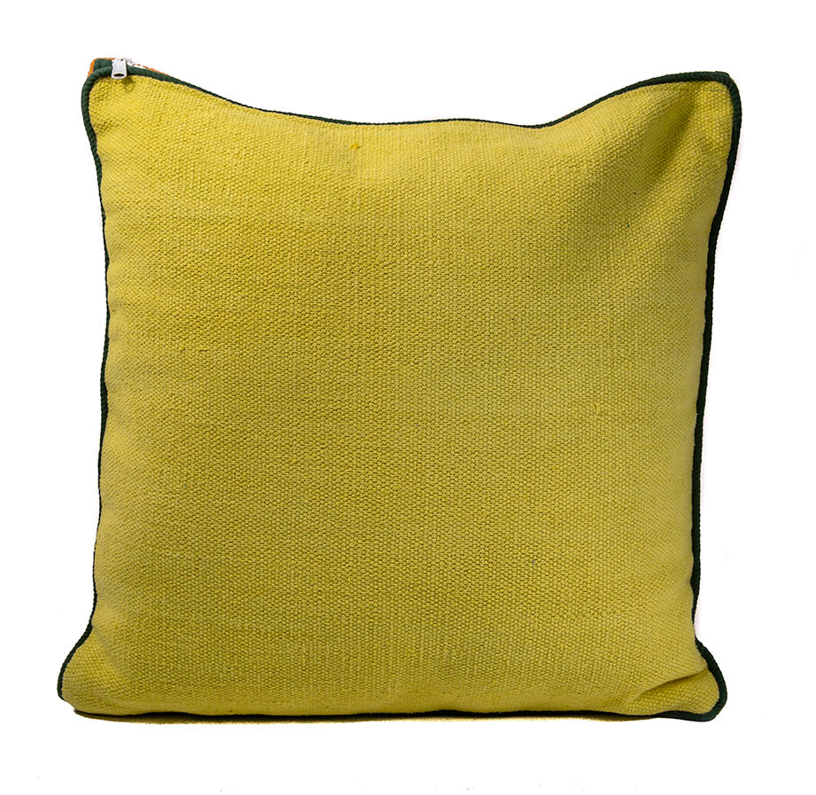 In-Sattva Orange Green Solid Canvas Cushion Cover and Pillow