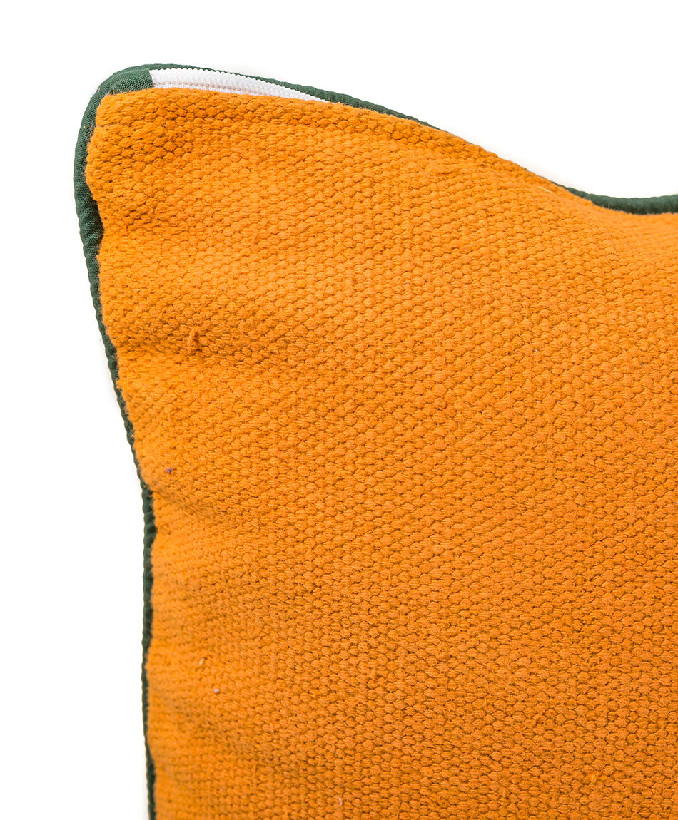 In-Sattva Orange Green Solid Canvas Cushion Cover and Pillow