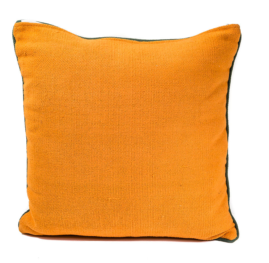 In-Sattva Orange Green Solid Canvas Cushion Cover and Pillow