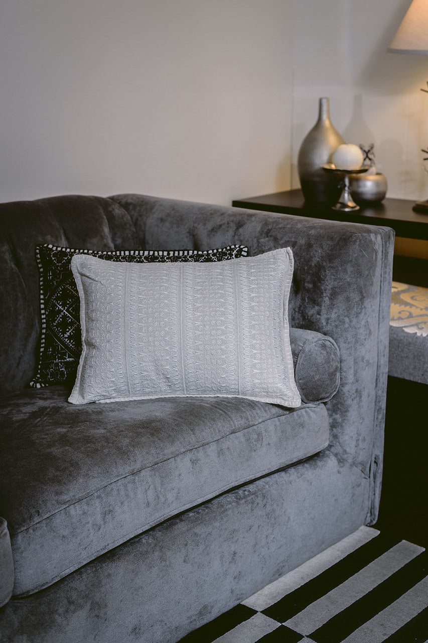 In-Sattva Off-White Contemporary Embroidered Cushion Cover and Pillow 14 X 20