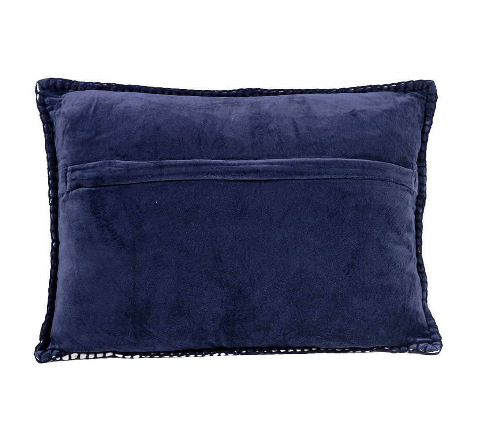 In-Sattva Navy Symmetrical Embroidered Cushion Cover and Pillow 14 X 20