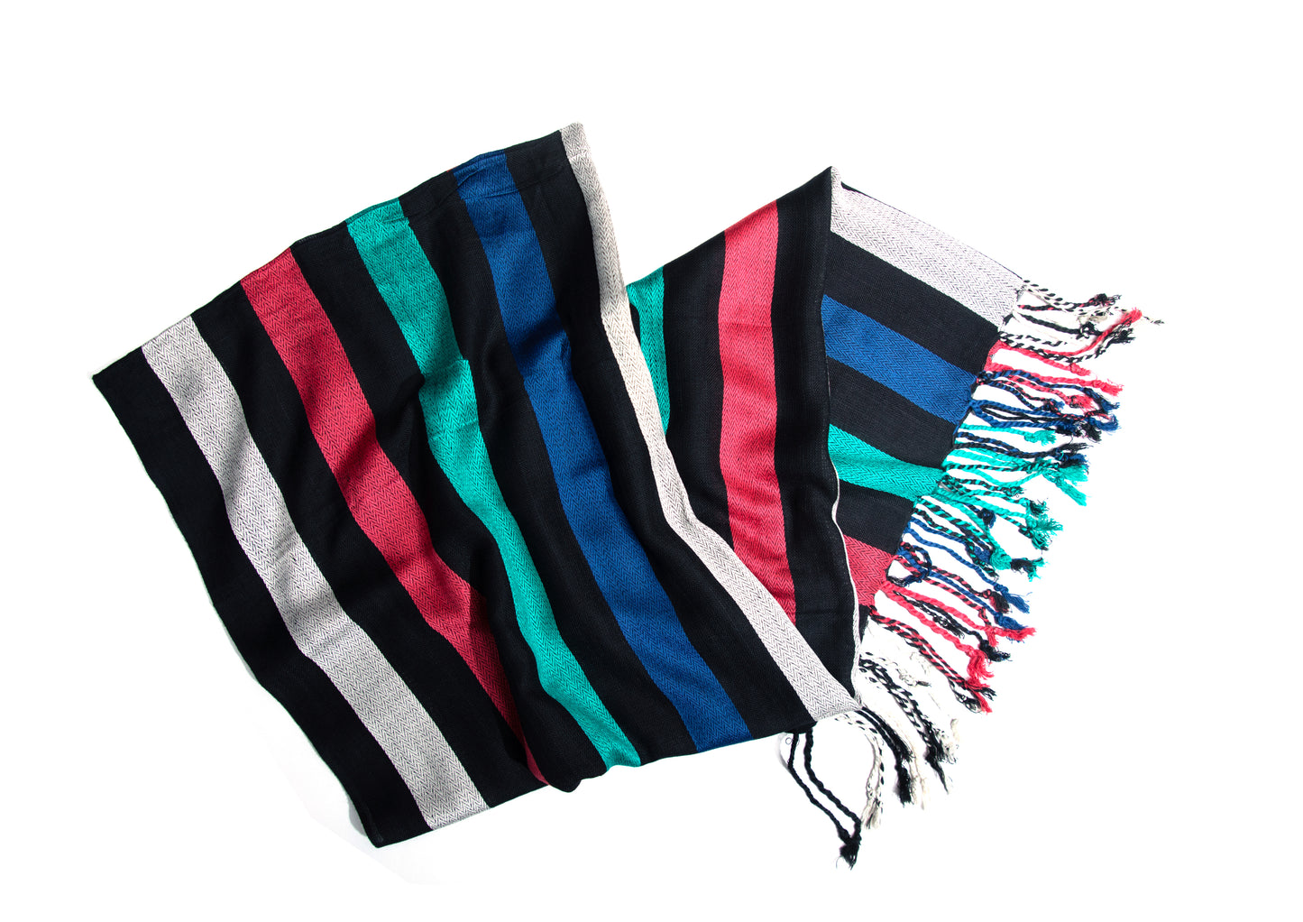 Black Multi-Color Striped Scarf Stole | Folded