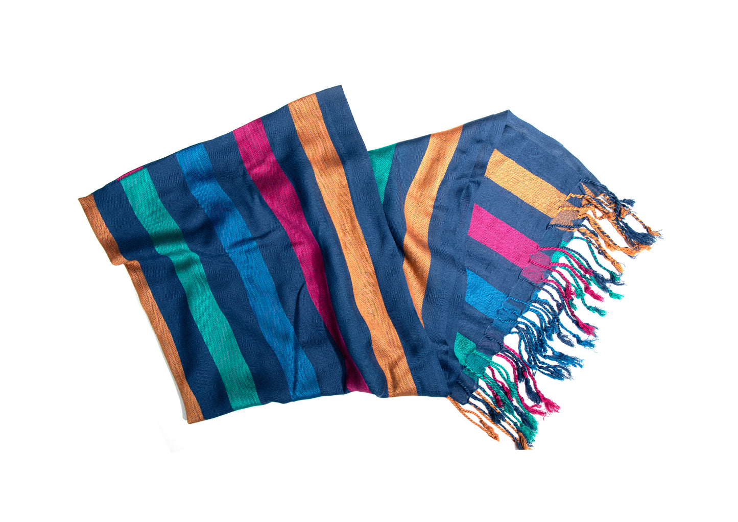 Blue Multi-Striped Scarf Stole | Folded