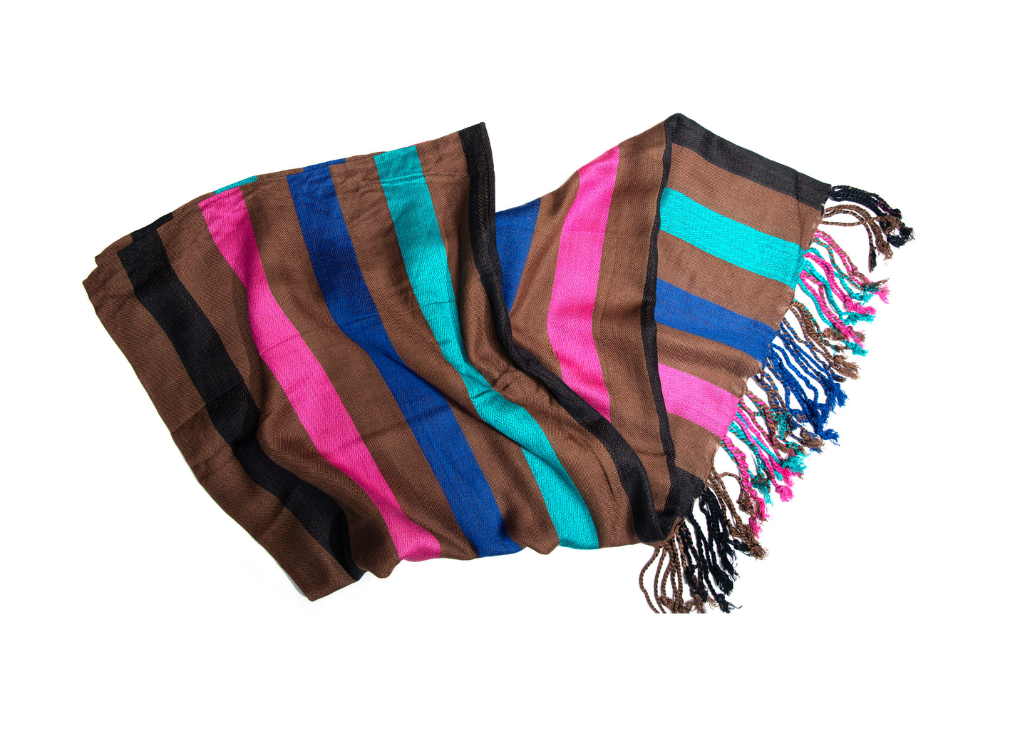 Brown Striped Multi-Color Scarf Stole | Folded