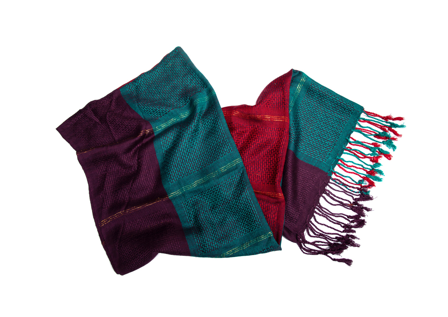 Multi-Colored Red Blue Pattern Scarf Stole | Folded