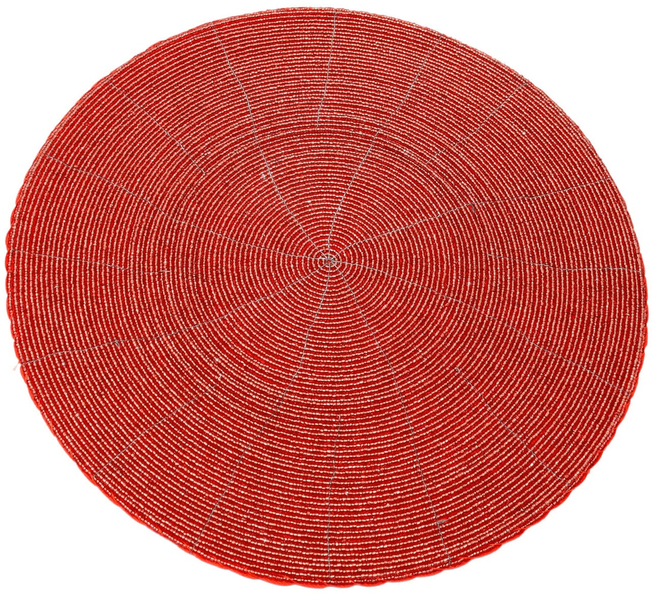 Rangeene Handmade Beaded Circle Red Placemat, Top View