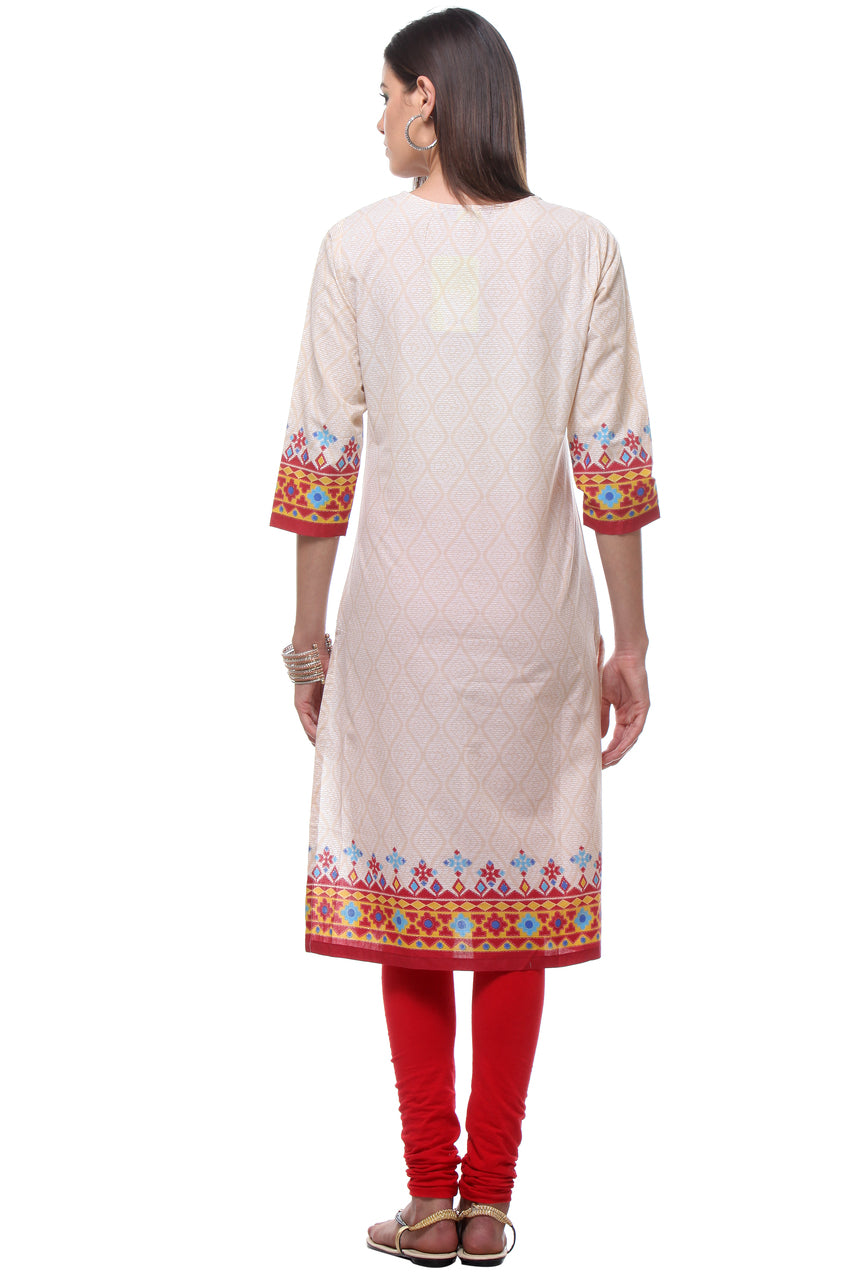In-Sattva Women's Diamond Patterned Kurta Tunic with Printed Yoke
