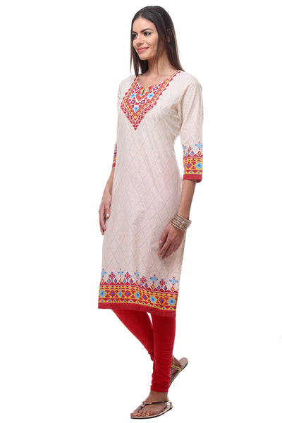 In-Sattva Women's Diamond Patterned Kurta Tunic with Printed Yoke
