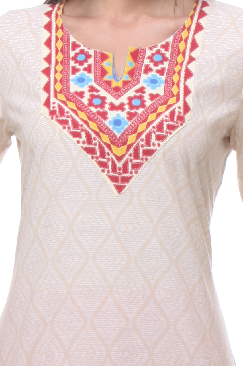 In-Sattva Women's Diamond Patterned Kurta Tunic with Printed Yoke