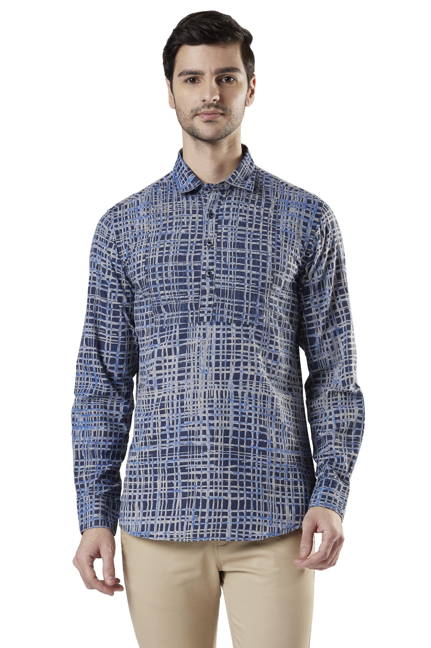 Ethnix Men's Hip-Length Pullover Kurta Tunic made with Faded Cotton Denim Feel