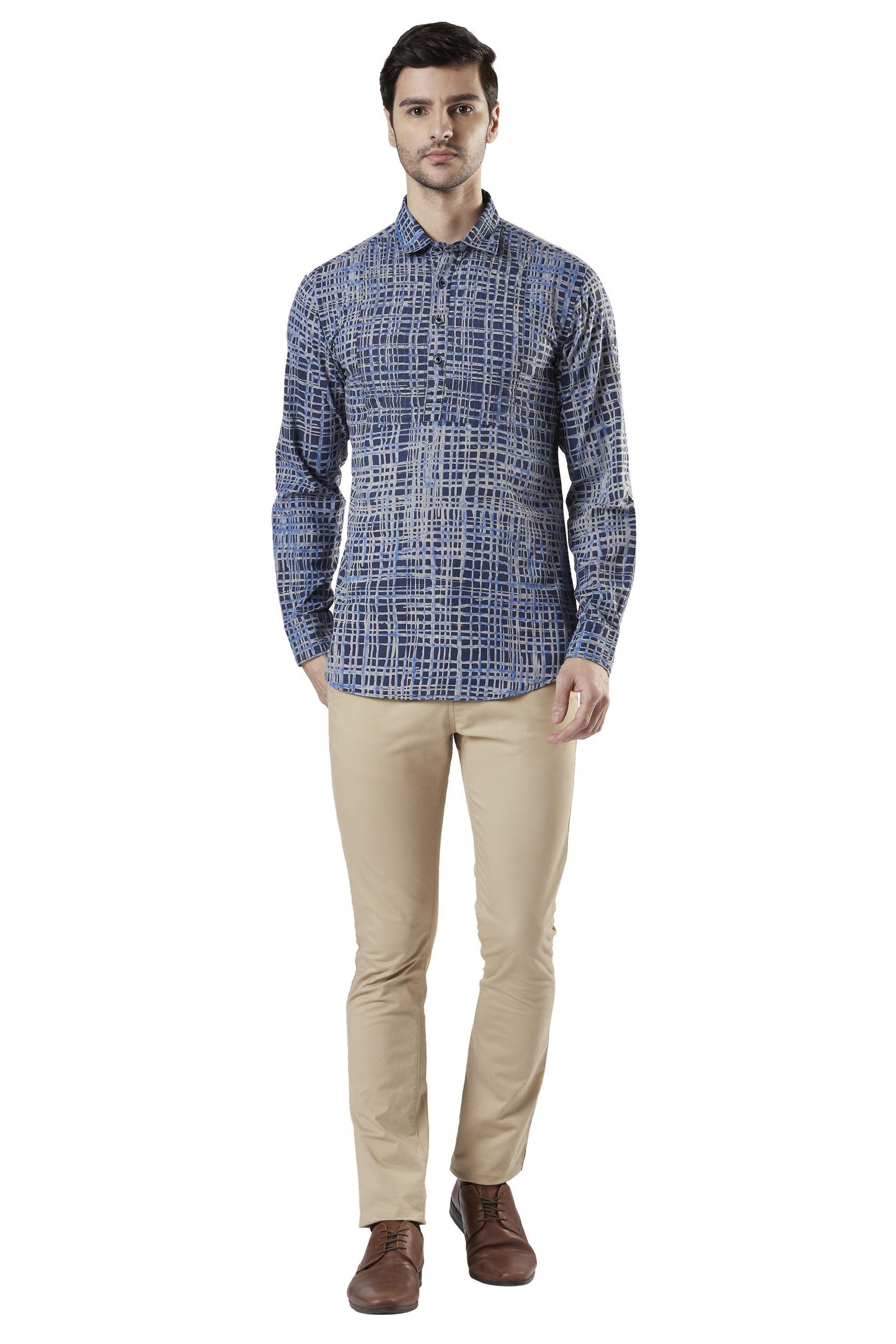 Ethnix Men's Hip-Length Pullover Kurta Tunic made with Faded Cotton Denim Feel