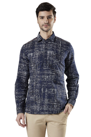 Ethnix Men's Pullover Cotton Indigo Kurta Tunic Shirt-Length with Regular Collar
