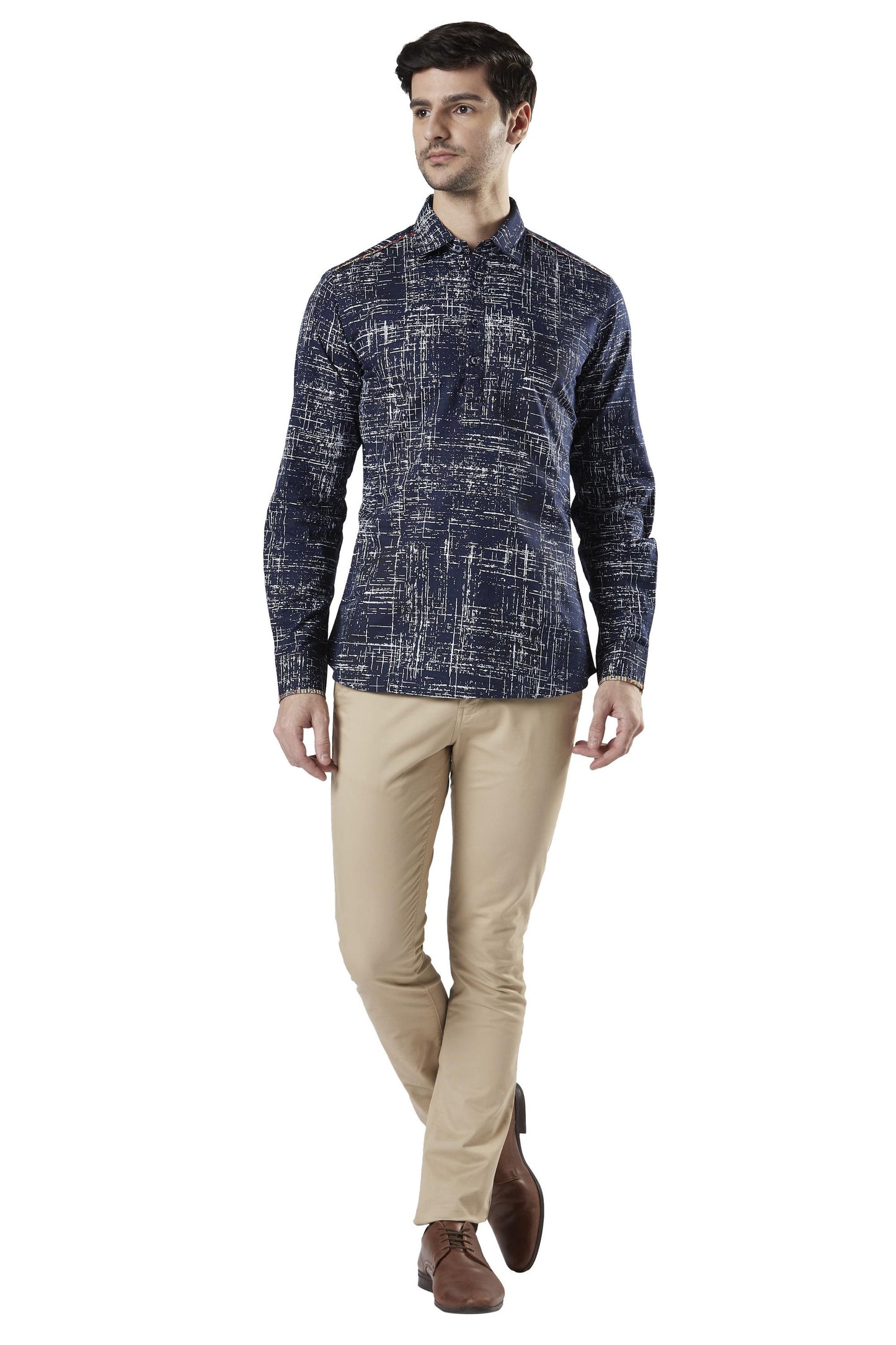 Ethnix Men's Pullover Cotton Indigo Kurta Tunic Shirt-Length with Regular Collar