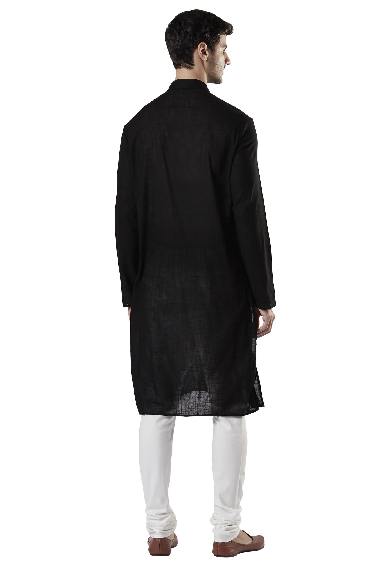 Ethnix Men's Indian Mandarin Collar Pure Cotton Textured Kurta Tunic Pajama Set Black