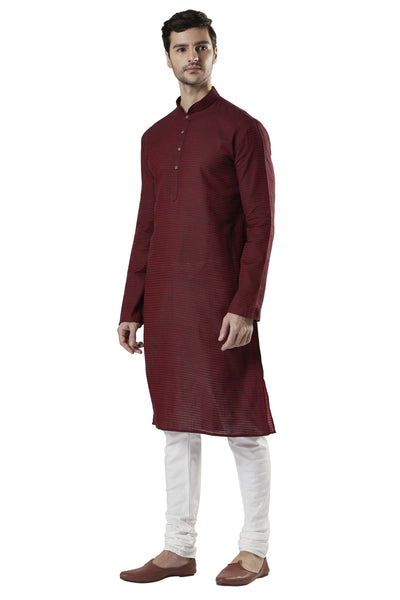 Ethnix Men's Indian Banded Collar Fine Thread Textured Kurta Tunic Pajama Set
