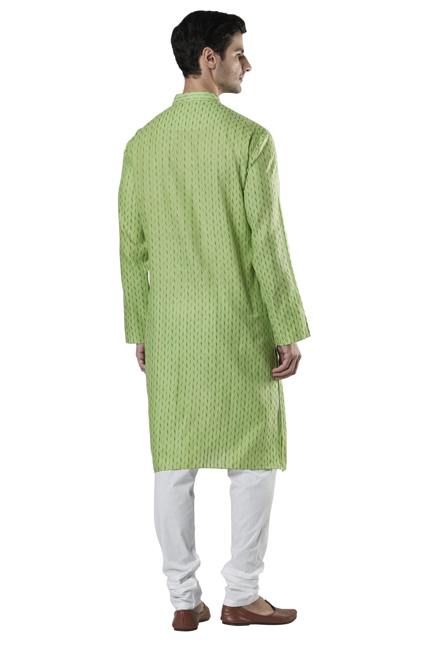 Ethnix Men's Indian Band Collar Micro Dobby Thread Print Kurta Tunic Pajama Set Mint Green