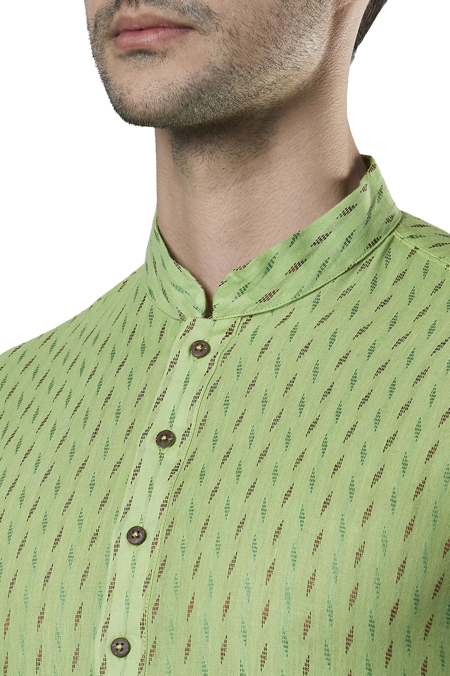 Ethnix Men's Indian Band Collar Micro Dobby Thread Print Kurta Tunic Pajama Set Mint Green