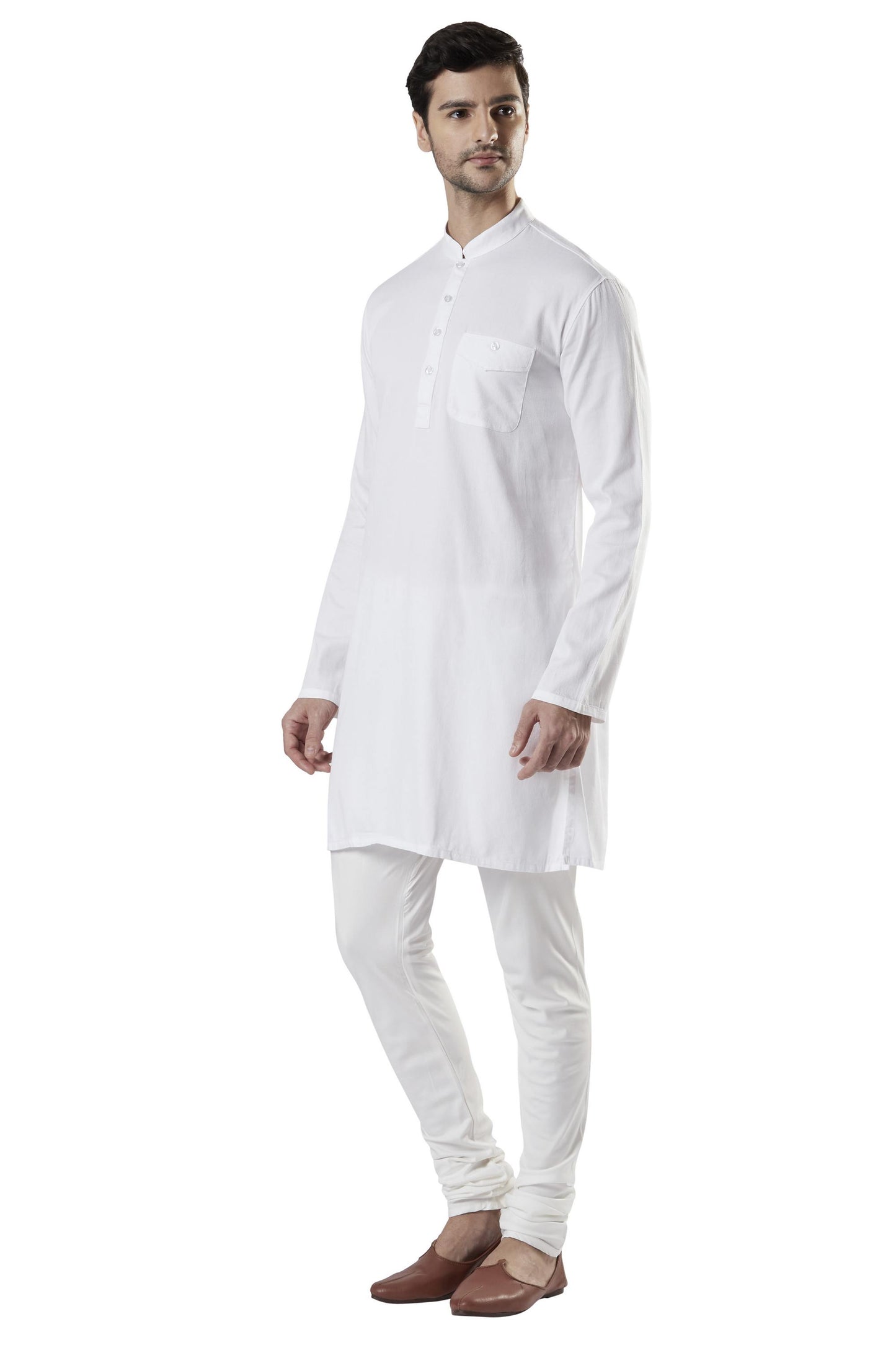 Ethnix Men's Indian Band Collar 100% Cotton Staple White Kurta Tunic Pajama Set