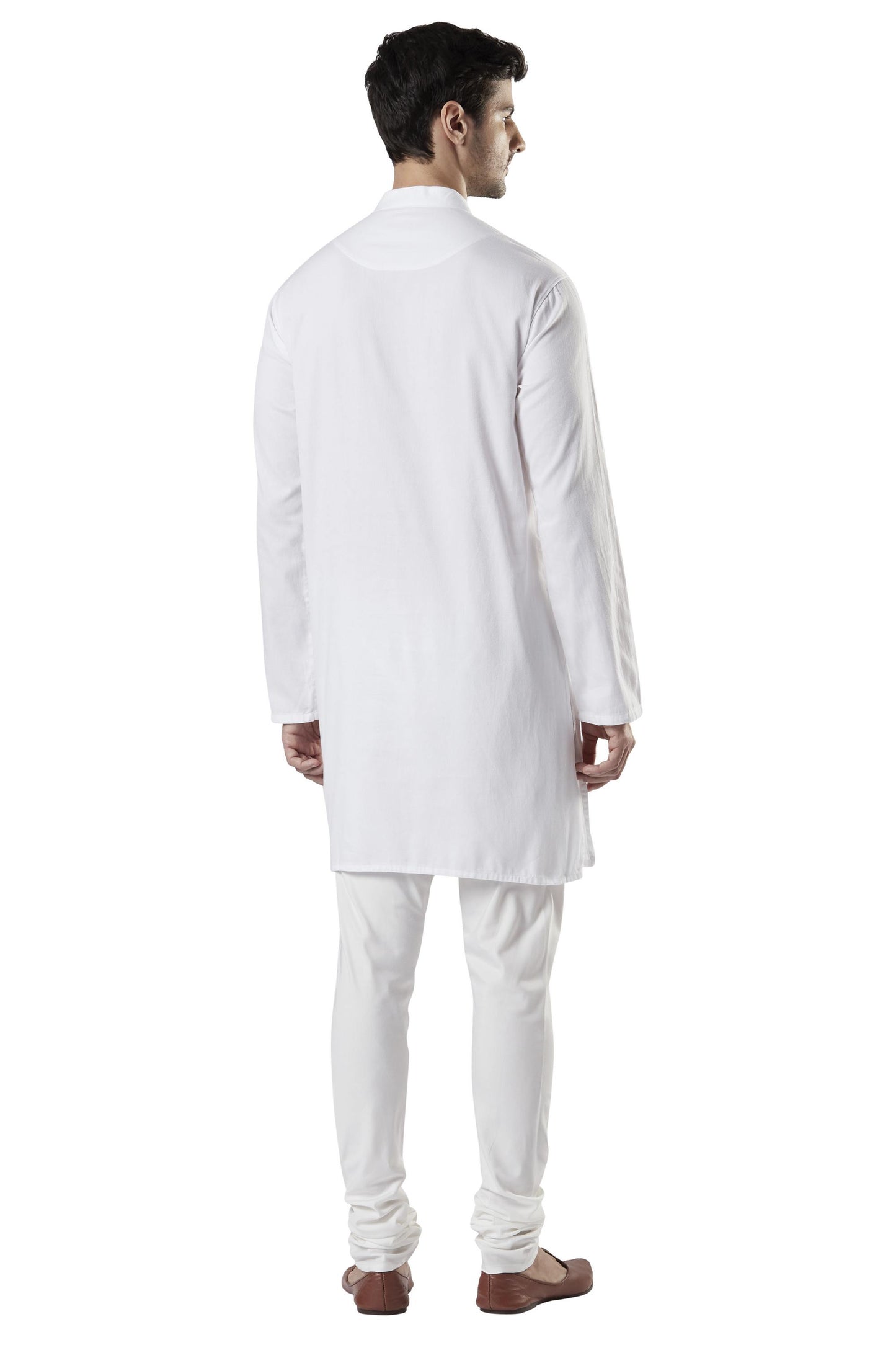 Ethnix Men's Indian Band Collar 100% Cotton Staple White Kurta Tunic Pajama Set