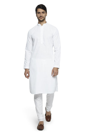 Ethnix Men's Mandarin Collar All-Over Chikaankari Embroidered  Kurta Pajama 2-piece set