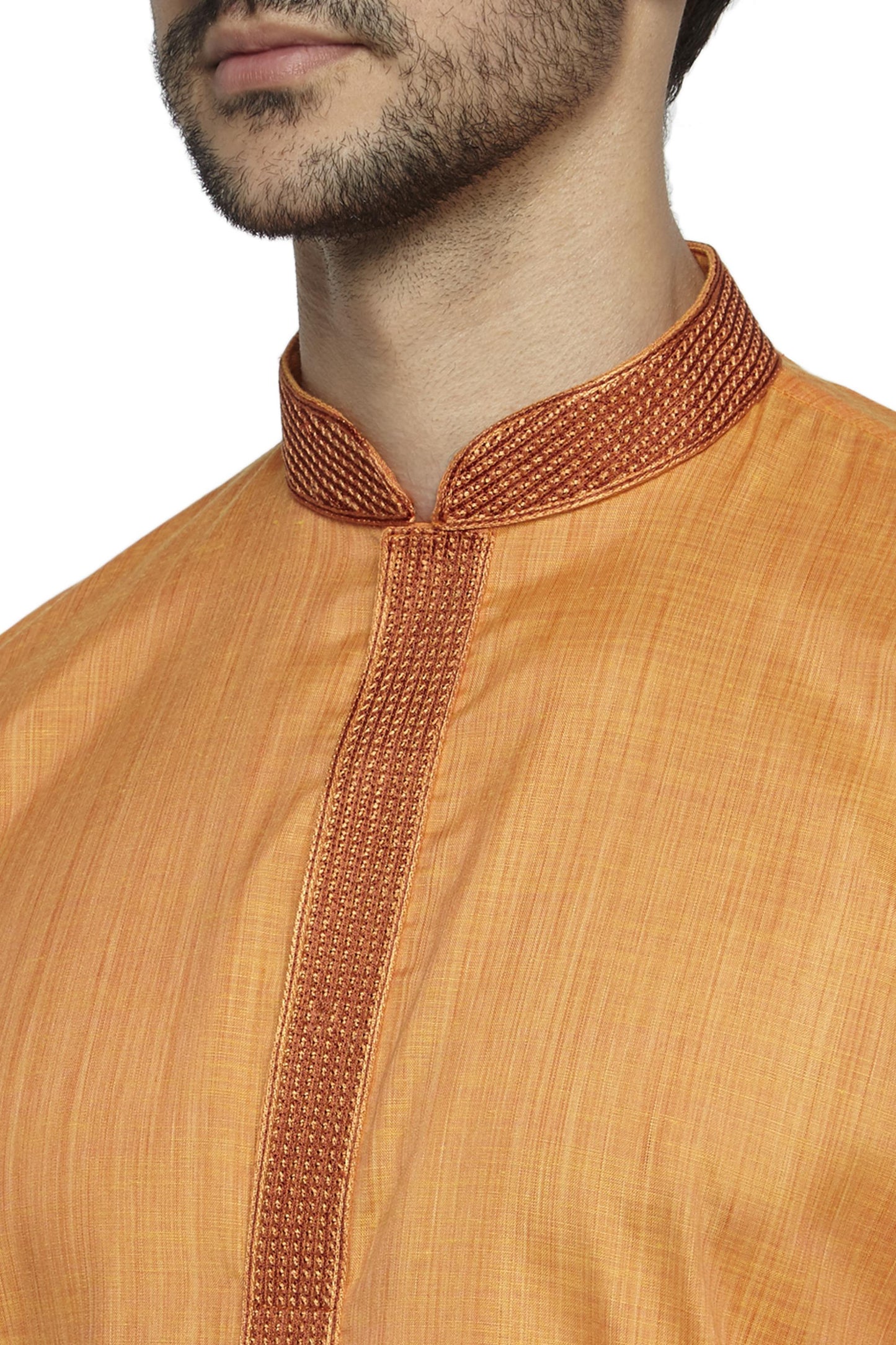 Ethnix Men's Mandarin Collar Bright Sunshine Festive Embroidered Placket Kurta Pajama 2-piece set