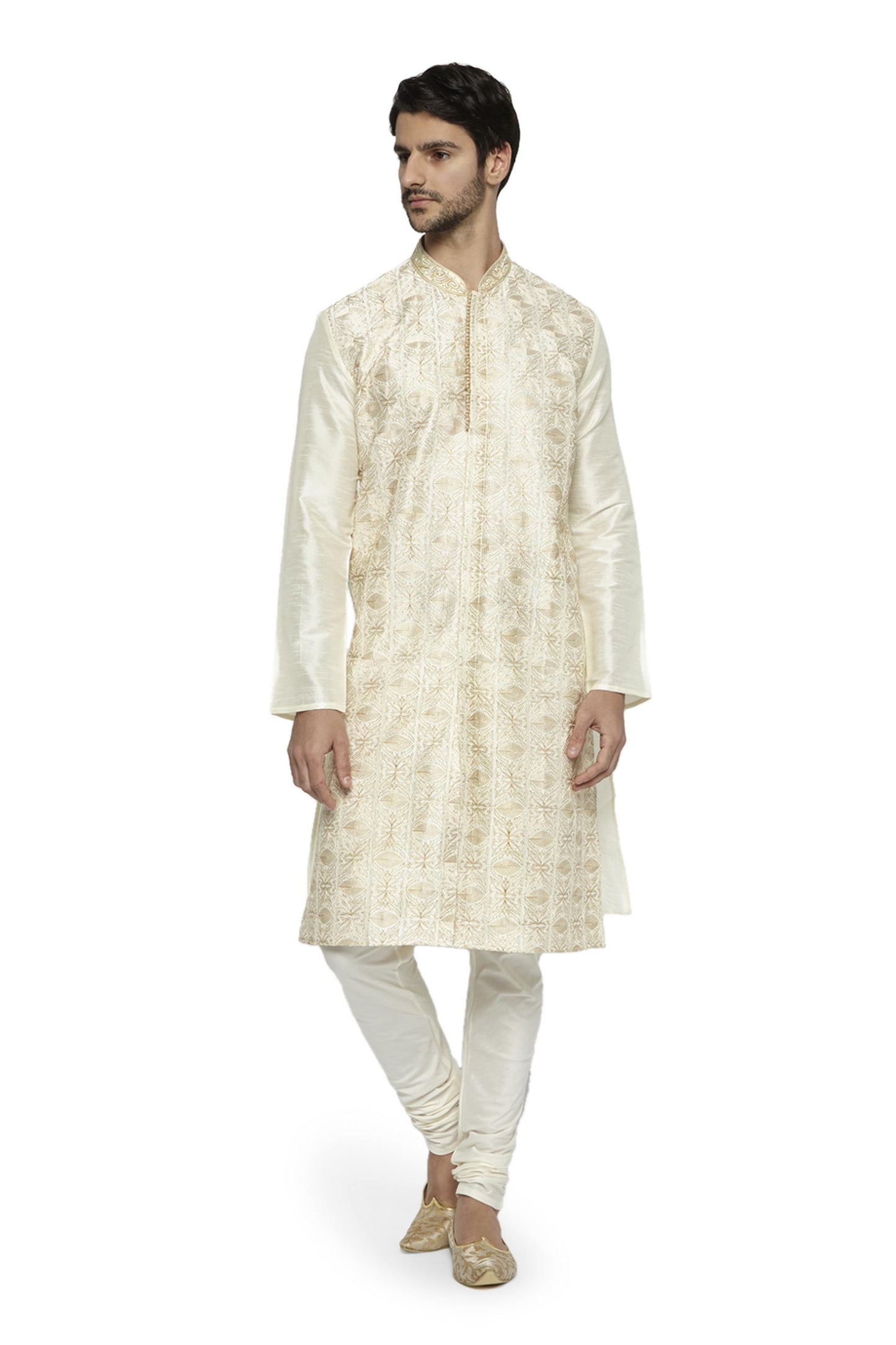 Ethnix Men's Mandarin Collar Festive Collection Artist's Abstract Embroidered Kurta Pajama 2-piece set