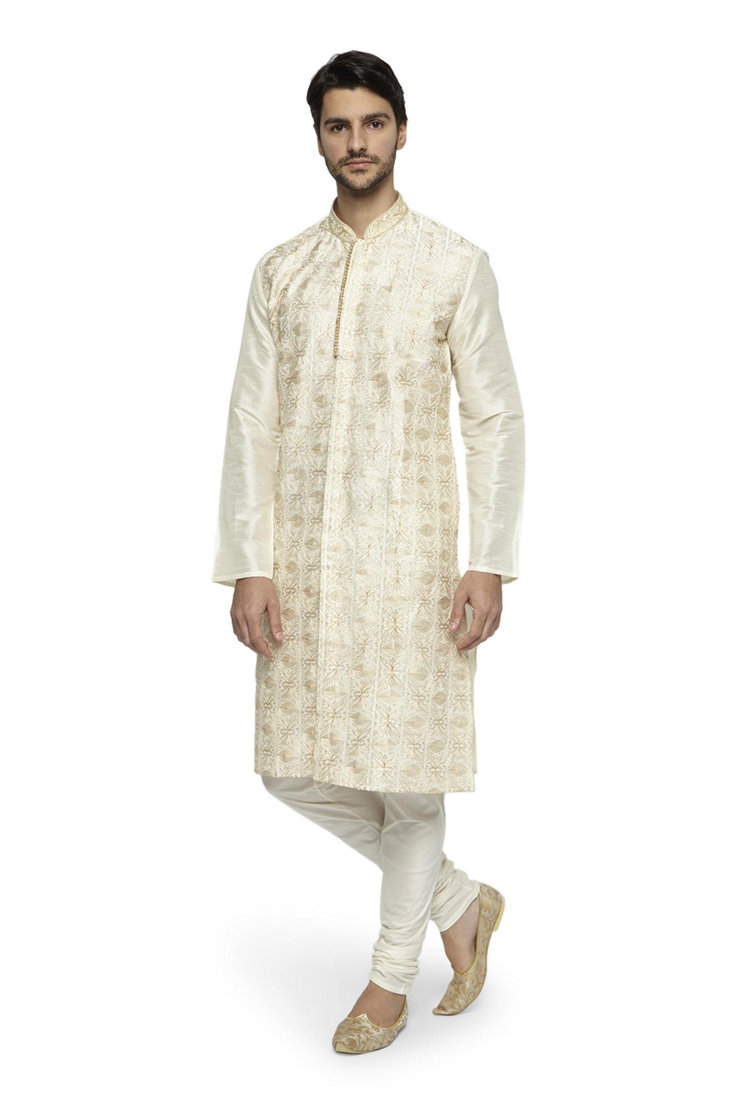 Ethnix Men's Mandarin Collar Festive Collection Artist's Abstract Embroidered Kurta Pajama 2-piece set