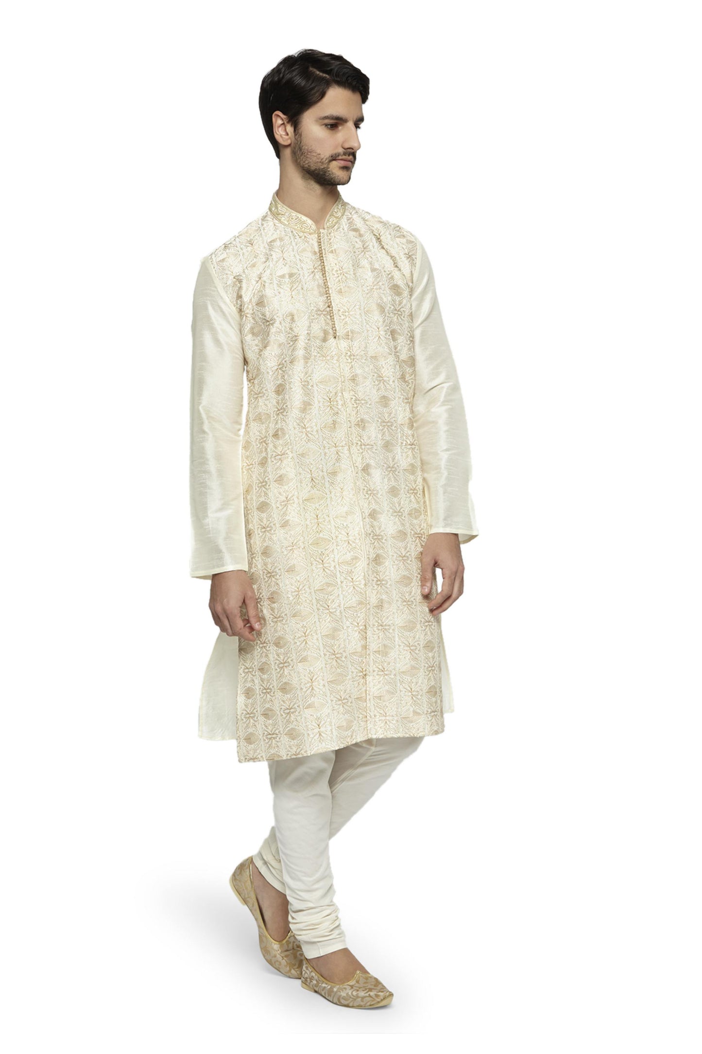Ethnix Men's Mandarin Collar Festive Collection Artist's Abstract Embroidered Kurta Pajama 2-piece set