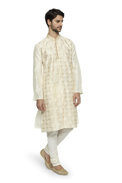 Ethnix Men's Mandarin Collar Festive Collection Artist's Abstract Embroidered Kurta Pajama 2-piece set