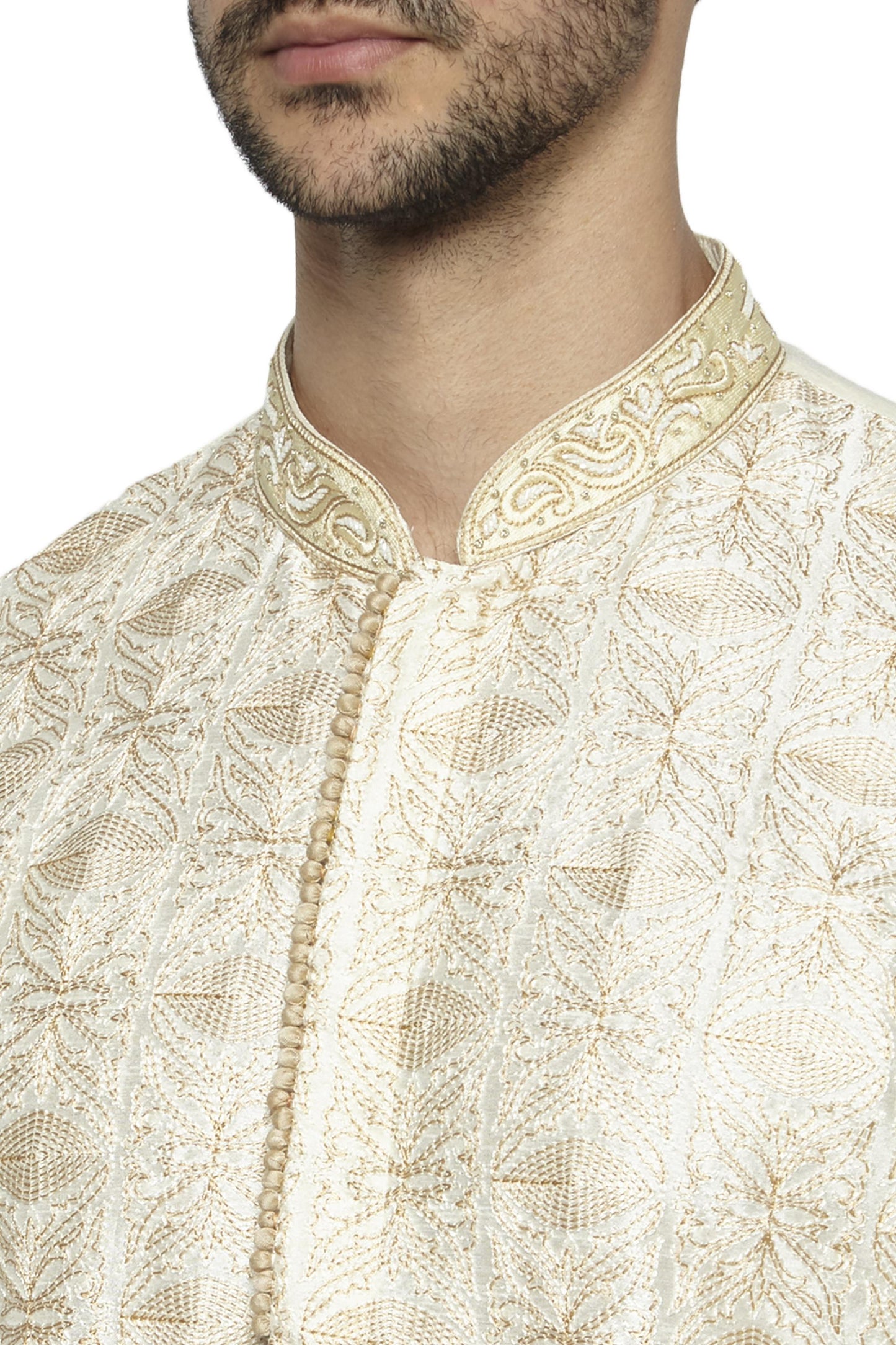 Ethnix Men's Mandarin Collar Festive Collection Artist's Abstract Embroidered Kurta Pajama 2-piece set