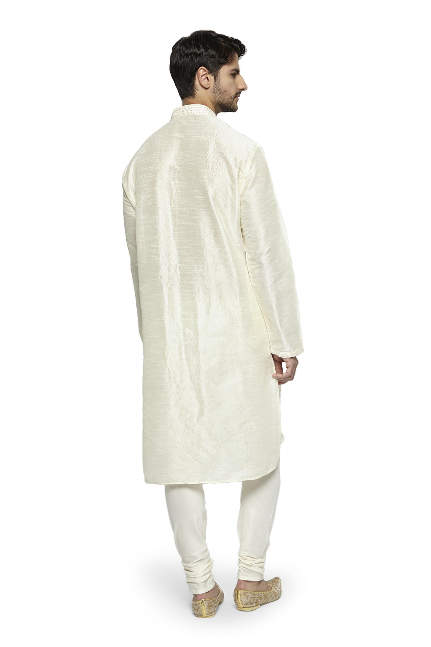 Ethnix Men's Mandarin Collar Festive Collection with Fine Detailing Off-White Kurta Pajama 2-piece set